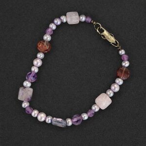Amethyst, Rose Quartz, Pearl Gemstone Sterling Bracelet